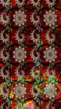 Raster illüstrasyonu. Siyah ve kırmızı renkte çiçekler. Çiçek süslemeli çizim deseni.