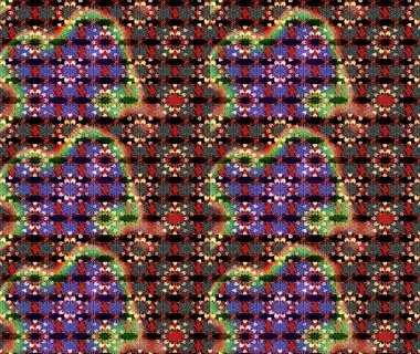 Çok renkli ve kırmızı zarif küçük çiçekler ve siyah ve kırmızı renkli komik böcekler, raster desen, illüstrasyon.