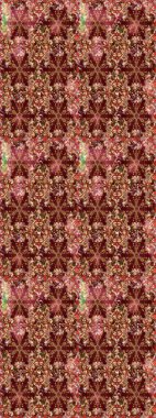 Kahverengi ve kırmızı renkte etnik çiçeklerle süslenmiş zarif bir eskiz şekli. Raster Çiçek İllüstrasyon Şirin Tekstil.