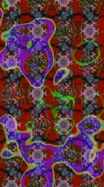 Şirin çiçekli eskiz deseni ve kırmızı ve kahverengi renkli yapraklar, suluboya çiçek deseni, duvar kağıdı, kart ya da kumaş için fayanslı. Raster illüstrasyonu.