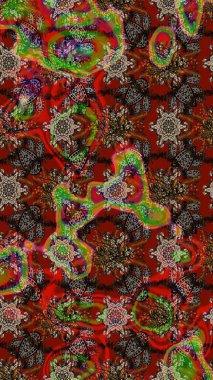 Çiçeksel çizim kalıbının yansıması. Vadinin çiçekleri kahverengi ve kırmızı renklerde.