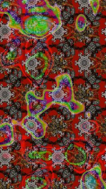 Raster illüstrasyonu. Kırmızı ve kahverengi renklere karalamalar çizilmiş çiçek deseni.