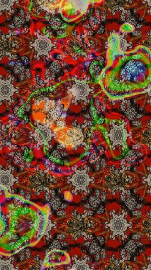 Abstract sketch raster pattern with hand drawn floral elements. Silk scarf with blooming flowers. 1950s-1960s motifs. Retro textile design collection. Brown and red on brown and red.