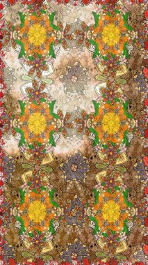 Flat Flower Elements Design. Sketch Floral Pattern in Raster illustration. Colour Summer Theme sketch pattern Background. Flowers on brown and beige colors.