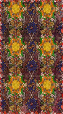 Soyut çiçek çizim kalıbı arka planı. Kahverengi ve turuncu renklerde. Raster illüstrasyonu. Küçük çiçekteki sevimli çiçek deseni. Raster deseni.