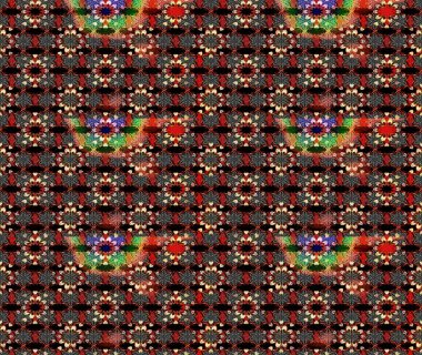 Floral background. In cute textile style on black and red colors. Raster illustration. Flowers wallpaper. Colorful sketch pattern.