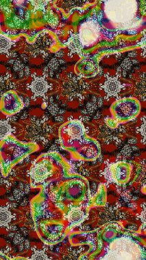 Miles Fleur, süslü püslü bir süs. Raster illüstrasyonu. Kumaş, tekstil, duvar kağıdı baskısı için. Eskiz geçmişi. Tomurcukları papatya çiçekleri olan sevimli bir çiçek deseni. Antika retro tarzı.