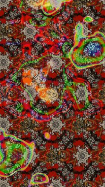 Abstract sketch raster pattern with hand drawn floral elements. Silk scarf with blooming flowers. 1950s-1960s motifs. Retro textile design collection. Brown and red on brown and red.