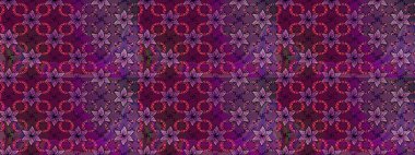 Küçük çiçekteki sevimli çiçek deseni. Birçok mor ve siyah soyut çiçekli tropikal eskiz deseni. Varicolopurple ve siyah raster çizimi.