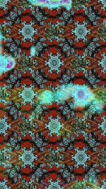 Dallı bahar çiçekleri ile desen, mavi ve kahverengi renkler ile çiçek silueti. Raster deseni.