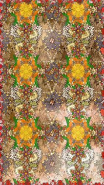 Kahverengi ve bej renkli çiçekler. Gömlek baskısı için çiçek boyası. Çiçek eskiz kalıbı geçmişi.