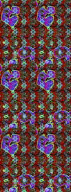 Çiçeksel elementlerle süslenmiş zarif raster dokusu. Küçük çiçekte hoş bir çiçek deseni var. Parlak çiçekli kırmızı ve kahverengi renkler üzerine soyut çizim deseni.