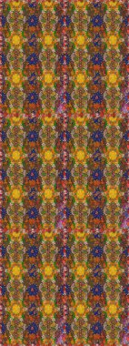 Vadinin çiçekleri kahverengi ve turuncu renklerde. Soyut etnik raster çizim kalıbı. Çiçekler..