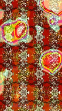 Çiçek desenli çizim. Düz Çiçek Elementleri Tasarımı. Kahverengi ve kırmızı renkte çiçekler. Renkli Bahar Teması eskiz kalıbı. Asya tekstil tarzında. Raster illüstrasyonu.