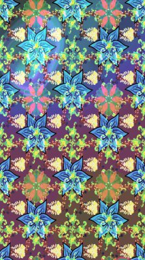 Çiçek desenli eskiz, darbeler, sıçramalar, yaz çiçekleri. Raster illüstrasyonu. Mavi ve kahverengi renkte çiçekler.