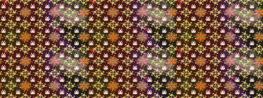 Şirin çiçekli, desenli, kahverengi ve mor renkli bir eskiz deseni. El çizimi çiçek çizimi deseni (fayans). Tekstil için suluboya çizim deseni.