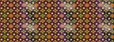 Şirin çiçekli, desenli, kahverengi ve mor renkli bir eskiz deseni. El çizimi çiçek çizimi deseni (fayans). Tekstil için suluboya çizim deseni.