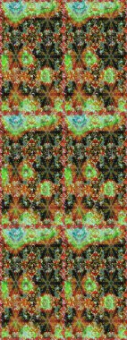 Kahverengi ve yeşil renklerde altın element. Doğu tarzı element. Altın desenli çiçek dekoru. Çizgi sanatı tasarım şablonu için kusursuz sınır. Davetiyeler, kartlar, web sayfası için Raster illüstrasyonu.