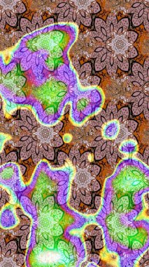 Tarafsız ve kahverengi renkte çiçekler. Raster illüstrasyonu. El çizimi çiçekli soyut çizim deseni.