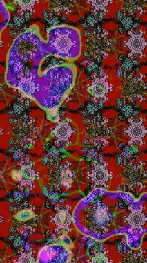 Klasik çiçek tasarımı elementleri. Kırmızı ve kahverengi kıvırcık çiçekler kırmızı ve kahverengi renklerde şekillenirler. Raster illüstrasyonu.