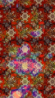 Süslü kumaş deseni. Raster deseni. Çiçekli çiçek deseni, suluboya..