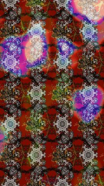 Raster deseni. Bahar çiçekleri dallı desen, kahverengi ve gri renkler çiçekli siluet.