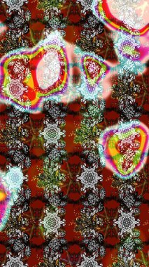 Raster çiçek desenli çiçek deseni, yapraklar, dekoratif elementler, sıçrama, lekeler, el çizimi kontur çizgileri ve Doodle çizim stili, grafik raster çizim çizimi.