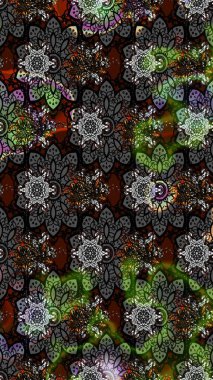 Raster illüstrasyonu. Çiçek desenli çizim. Güzel kumaş deseni. Düz Çiçek Elementleri Tasarımı. Asya tekstil tarzında. Renkli Bahar Teması çizim şablonu.