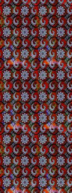 Raster illüstrasyonu. Kırmızı ve siyah renklerde Asya tekstili. Suluboya çiçekli çiçek deseni.