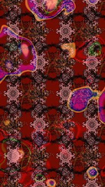 Raster illüstrasyonu. Kahverengi ve kırmızı renklerde. 3D çiçekler, çizim.