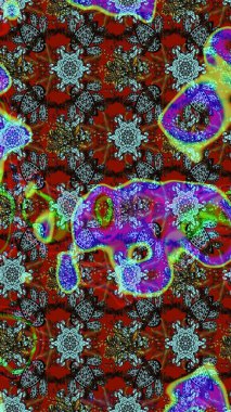 Raster illüstrasyonu. Şirin çiçekli eskiz deseni ve kahverengi ve kırmızı renklerde yapraklar, suluboya çiçek deseni, duvar kağıdı, kart veya kumaş için fayanslı.