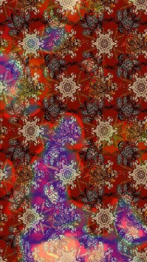 Çiçekli karalama şeklinde Raster çiçek deseni. Kahverengi ve kırmızı renkte çiçekler. Nazik, narin çiçek arkaplanı.