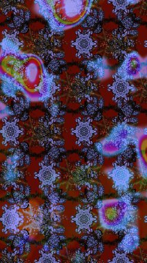 Dallı bahar çiçekleri ile desen, kahverengi ve mavi renkler ile çiçek silueti. Raster deseni.