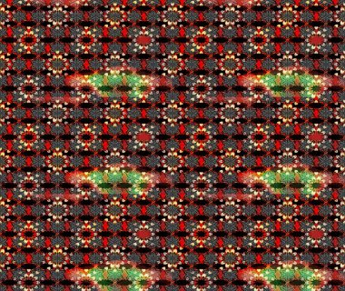 Siyah ve kırmızı renkte etnik çiçeklerle süslenmiş zarif bir eskiz şekli. Raster Çiçek İllüstrasyon Şirin Tekstil.