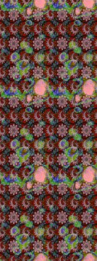 Raster Yumuşak kumaş deseni. Raster çiçek izi. Çiçeksel kahverengi ve yeşil çizim deseni. Klasik taslak çizimi.