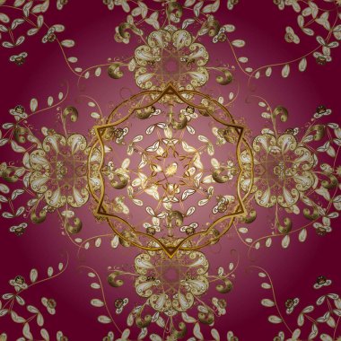 Kusursuz altın desenli bukleler. Parlak dantel, stilize çiçekler, şal desenli. Hassas altın deseni açın. Güzel renklerde ve altın elementlerle kusursuz desen. Raster illüstrasyonu. Doğu tarzı arabesk