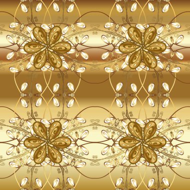 Altın elementlerle bej ve kahverengi renklerde altın desen. Kusursuz altın desen. raster doğulu süsü.