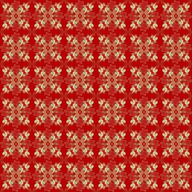 Klasik oryantal desen kırmızı, kahverengi ve bej renkler üzerinde. Geleneksel raster ve altın desen. Damask pürüzsüz süsü.