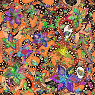 Sevimli çiçek raster deseni. Kusursuz Renksiz Bahar Temalı Kusursuz Arkaplan. Hoş renklerde çiçekler. Düz Çiçek Elementleri Tasarımı.