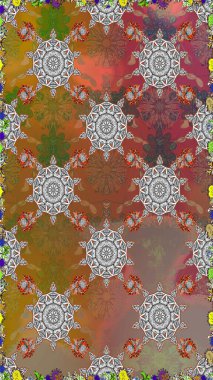 Çiçekler. Soyut etnik raster kusursuz desen. Vadinin çiçekleri kahverengi ve gri renklerde.