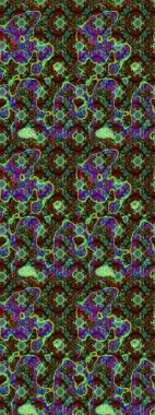 Renkli süs kenarı. Raster illüstrasyonu. Çizim kalıbı. Yeşil ve gri renklerde. Hint süsü. Çiçek duvar kağıdı.