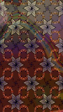 Kahverengi ve mor renkli etnik çiçekli zarif eskiz deseni. Asya Tekstil 'inde Raster Çiçek İllüstrasyonu.