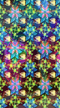 Yumuşak, yaz çiçekleri mavi ve yeşil renklerde. Raster illüstrasyonu. Raster çiçek desenli ve çiçekli..