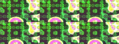 Raster hisseleri. Eskiz arkaplan modeli. Yeşil ve kahverengi çiçekler. Suluboya, elle çizilmiş.