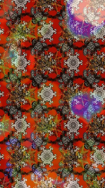 Kahverengi ve kırmızı renklere karalamalar çizilmiş çiçek deseni. Raster illüstrasyonu.