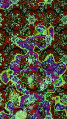 Renkli grunge, koyu yeşil ve kahverengi çiçeklerle soyut bir arka plan oluşturur. Parmak izi, kumaş, duvar kâğıdı, tekstil için raster dokusu. Nakış desenli çiçek deseni..