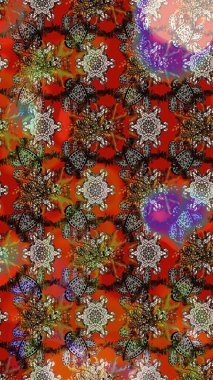 Kahverengi ve kırmızı renklere karalamalar çizilmiş çiçek deseni. Raster illüstrasyonu.