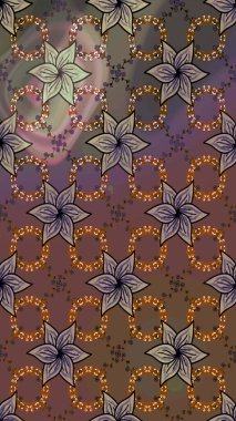 Raster çiçek desenleri çiziyor. Vadinin çiçekleri kahverengi ve gri renklerde.