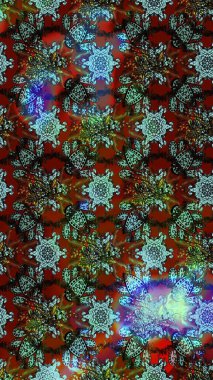 Parlak çiçekli halı deseni kahverengi ve mavi renklerde..