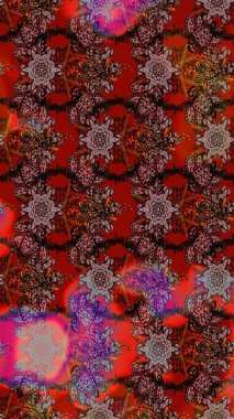 Raster illustration. Colorful sketch pattern. Flowers wallpaper. In cute textile style on brown and red colors. Floral background.